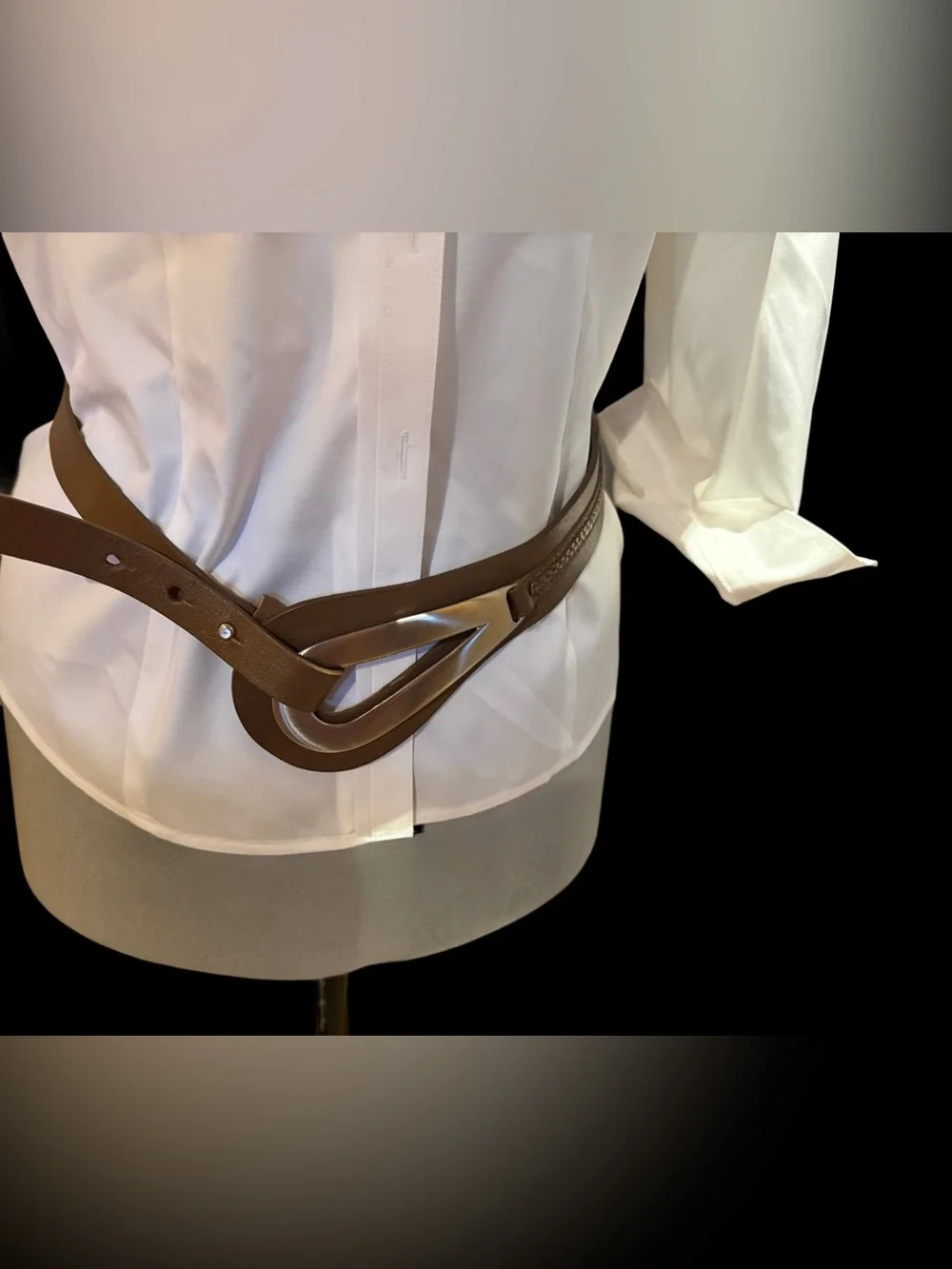 Coldwater Creek Genuine Metalic Bronzed Leather Teardrop Buckle Belt – Size LG